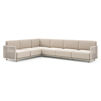 Organo loungehoek in beige aluminium en beige verticaal geweven luxe vlakke rope met lopi antique all weather Sunbrella® luxe kussen