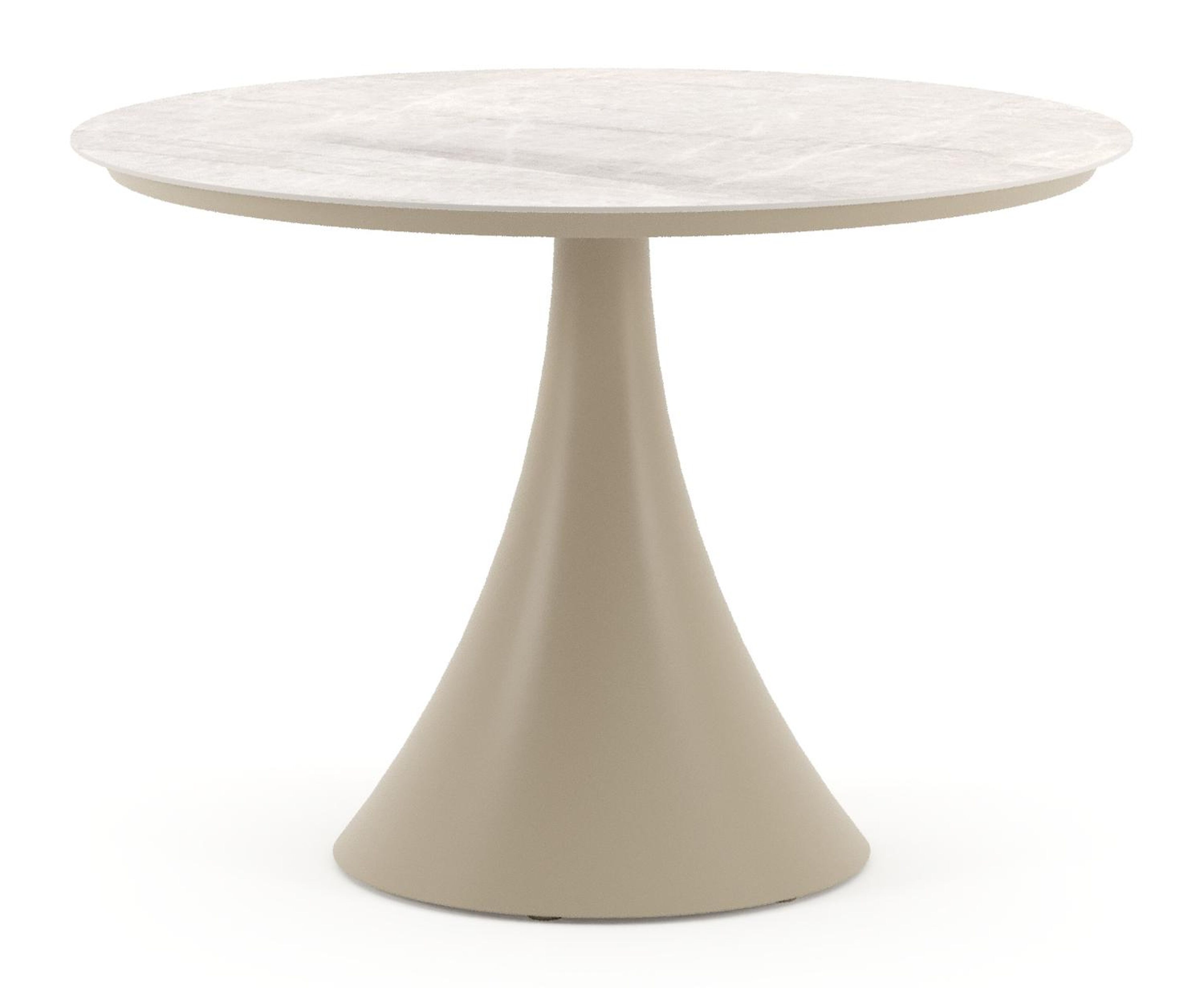 Table de jardin Fano ronde en aluminium beige et céramique pleine Travertino Bianco - Diam. 110 x Haut. 74 cm