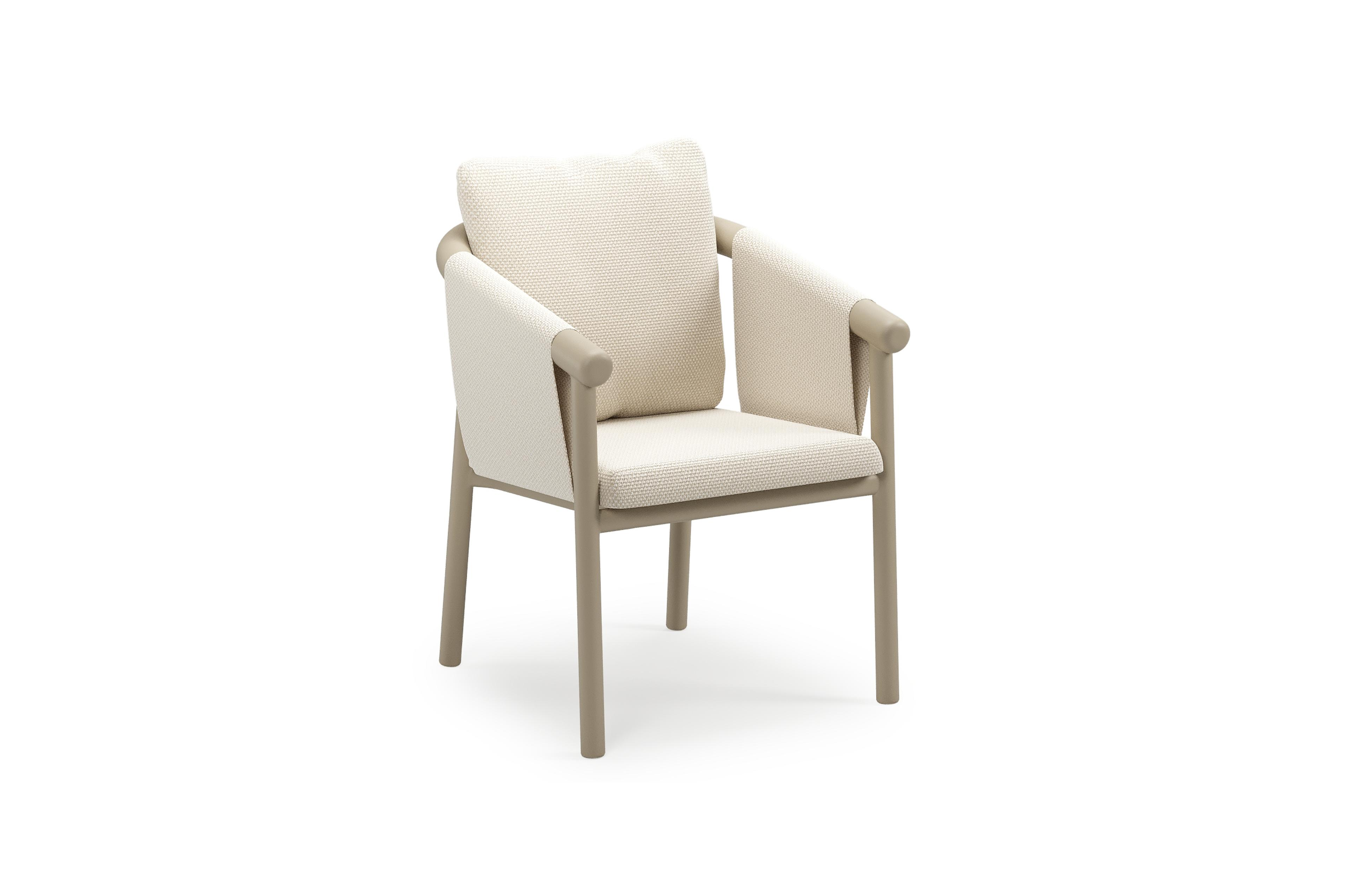 Amico stapelbare tuinstoel in beige aluminium met stoelkussen in All Weather Cosytica Althea Off White