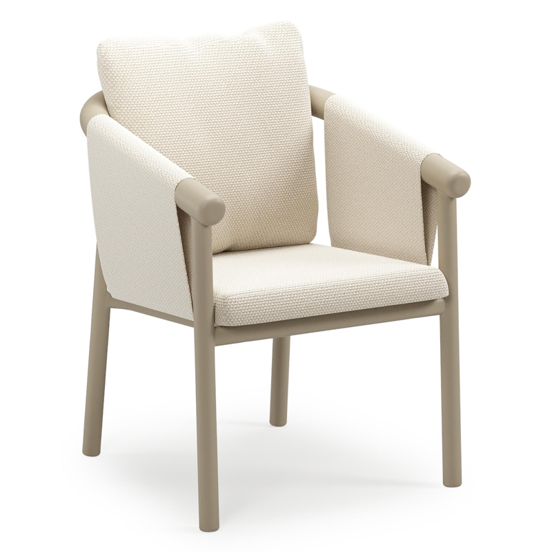 Amico stapelbare tuinstoel in beige aluminium met stoelkussen in All Weather Cosytica Althea Off White