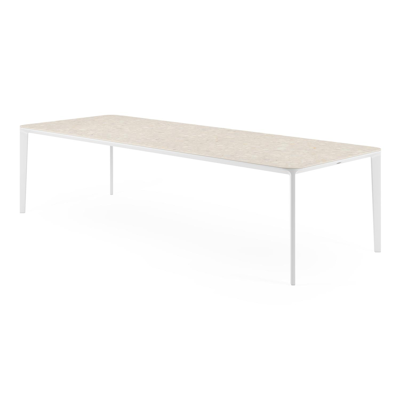 Urbino tuintafel rechthoekig afgerond in wit aluminium en volkeramiek retrostone - L 290 x B 110 x H 74 cm