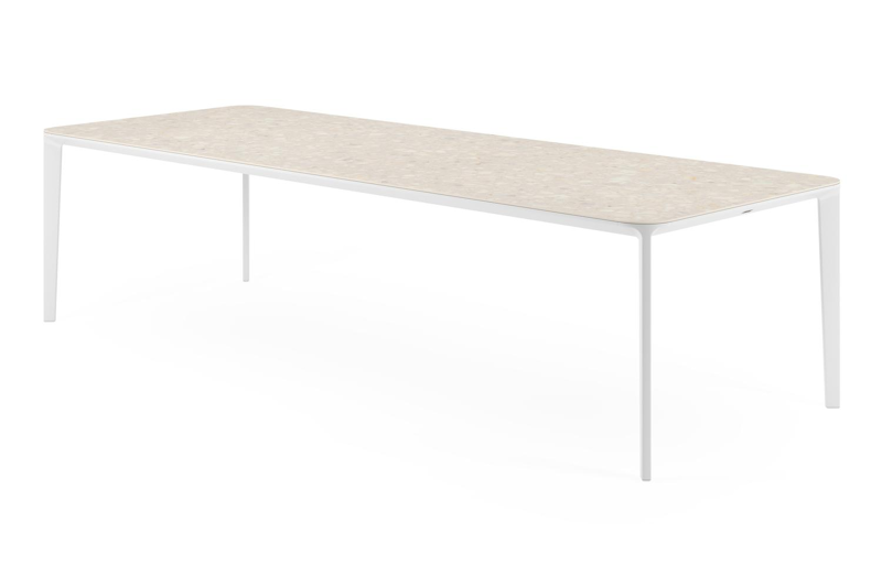 Urbino tuintafel rechthoekig afgerond in wit aluminium en volkeramiek retrostone - L 290 x B 110 x H 74 cm