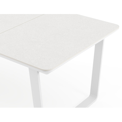 Alora tuinset afgerond rechthoekig in wit aluminium en sintered stone grijs met 6 Bahia tuinstoelen