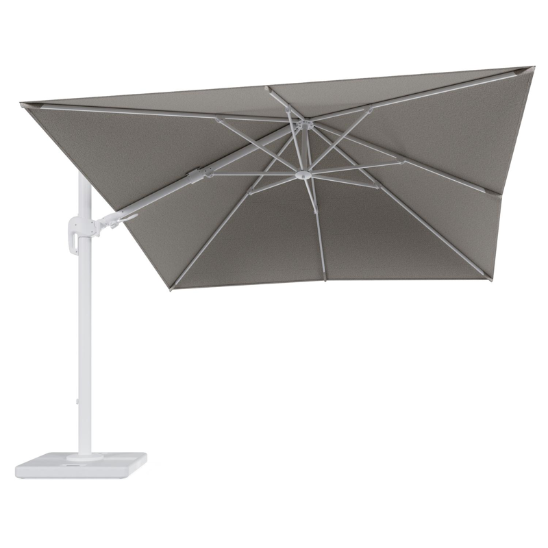 Rufina zweefparasol tiltfunctie in wit aluminium en parasoldoek in All Weather Solica Firenze Sand - L1 300 x L2 300 cm met parasolvoet Lapido 120 kg