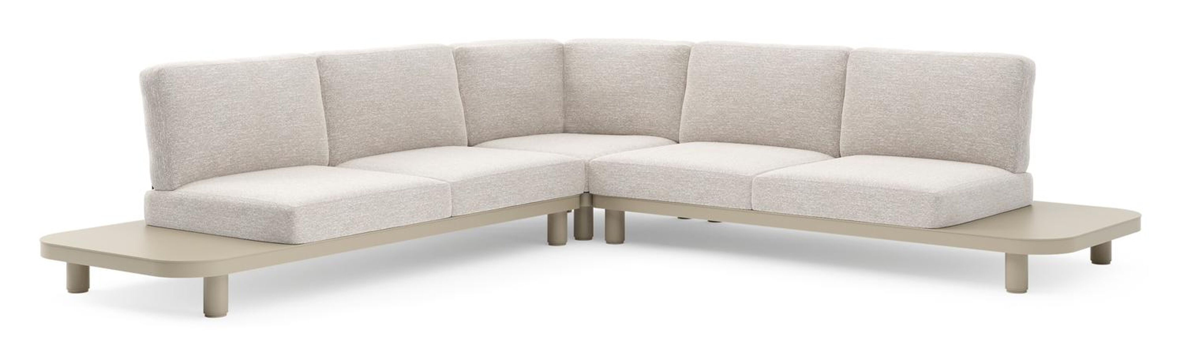 Salon de jardin d'angle Donato en aluminium beige et coussins en all weather sunbrella® luxe tundra sand