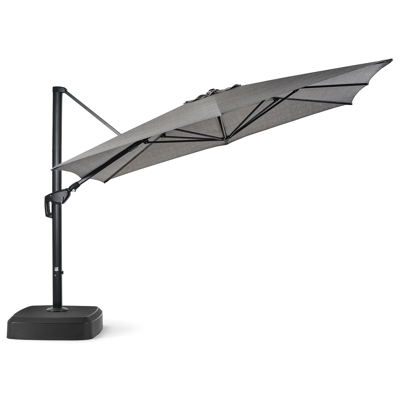 Minore zweefparasol met tiltfunctie in zwart aluminium met chartres drizzle all weather sunbrella® luxe parasoldoek - L1: 370 x L2: 280 cm (met voet)