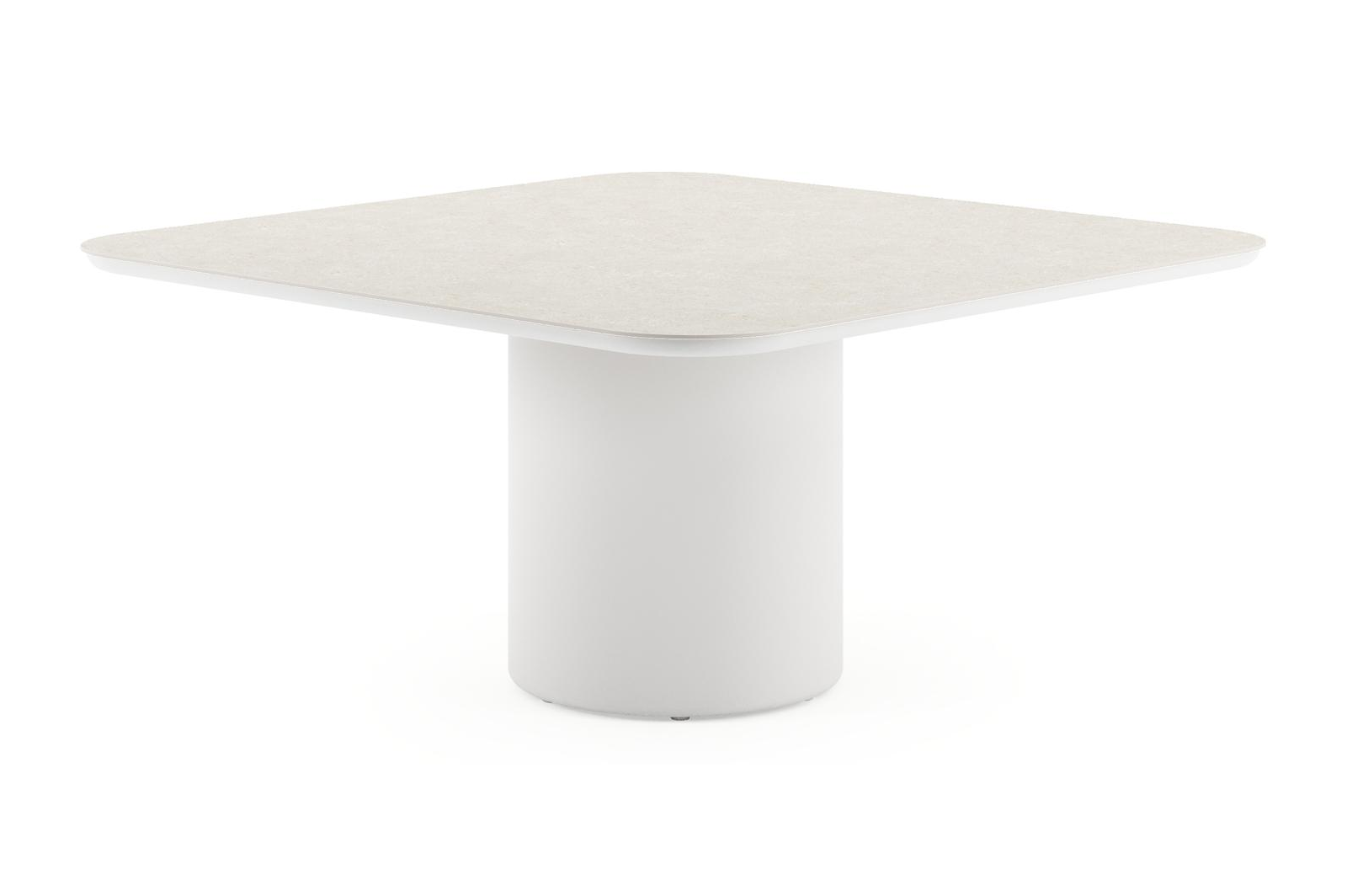 Table de jardin Amico carré arrondi en aluminium blanc et céramique pleine Shilin - Lg. 148 x Lrg. 148 x Haut. 73.5 cm