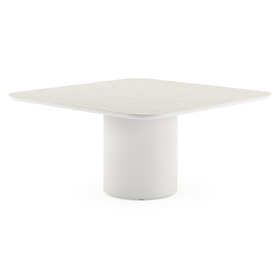 Amico tuintafel afgerond vierkant in wit aluminium en volkeramiek Shilin - L 148 x B 148 x H 73.5 cm