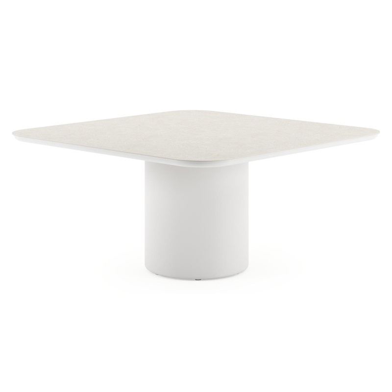 Amico tuintafel afgerond vierkant in wit aluminium en volkeramiek Shilin - L 148 x B 148 x H 73.5 cm