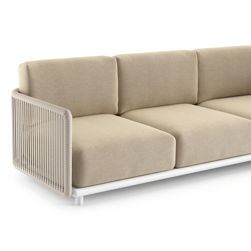 Organo loungebank in wit aluminium en beige verticaal geweven luxe vlakke rope met althea camel all weather Cosytica kussen