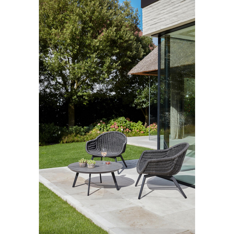 Pagino loungezetel 1-zit in zwart aluminium en zwart wicker