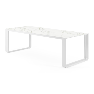 Atessa tuintafel in wit aluminium en volkeramiek calacatta - L 240 x B 100 x H 75 cm