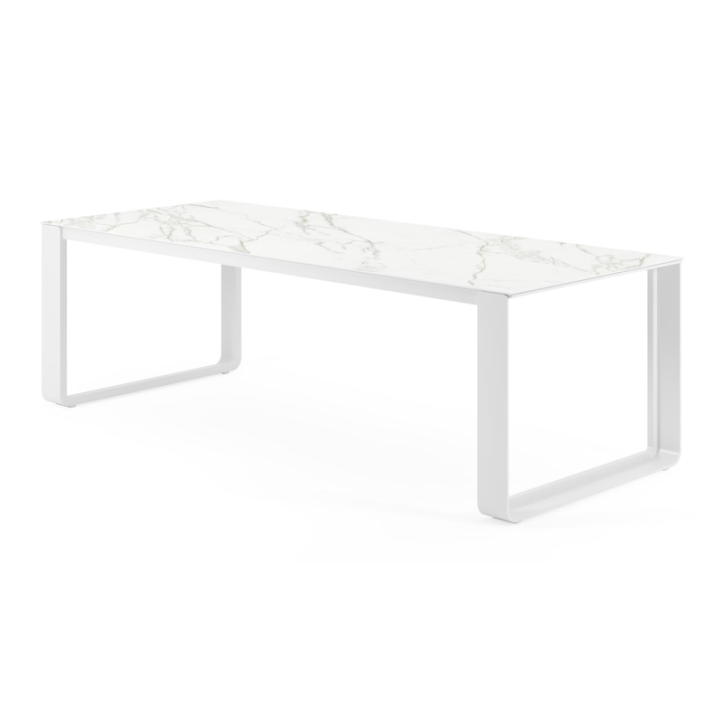 Atessa tuintafel in wit aluminium en volkeramiek calacatta - L 240 x B 100 x H 75 cm