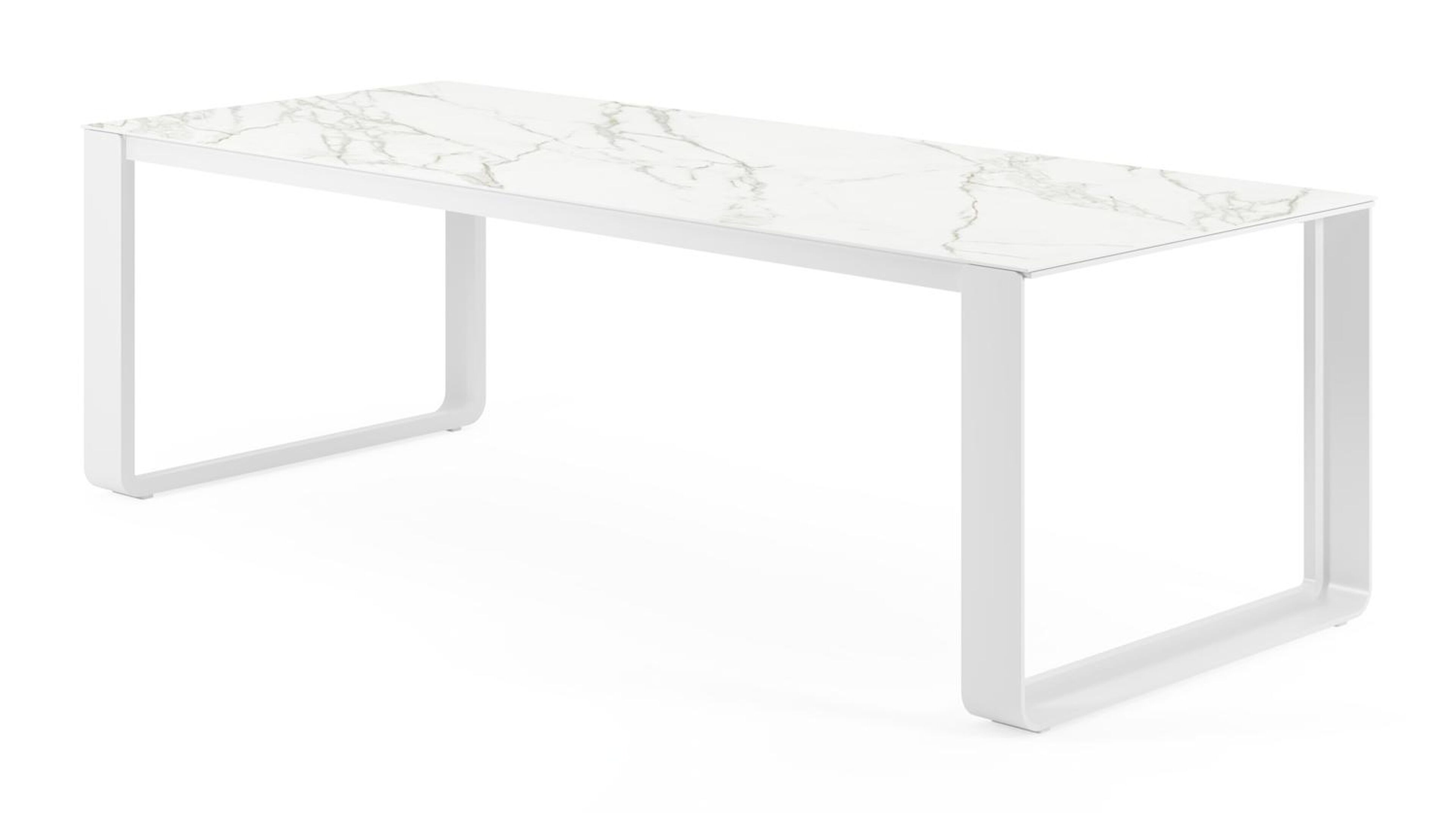 Atessa tuintafel rechthoekig in wit aluminium en volkeramiek calacatta - L 240 x B 100 x H 75 cm