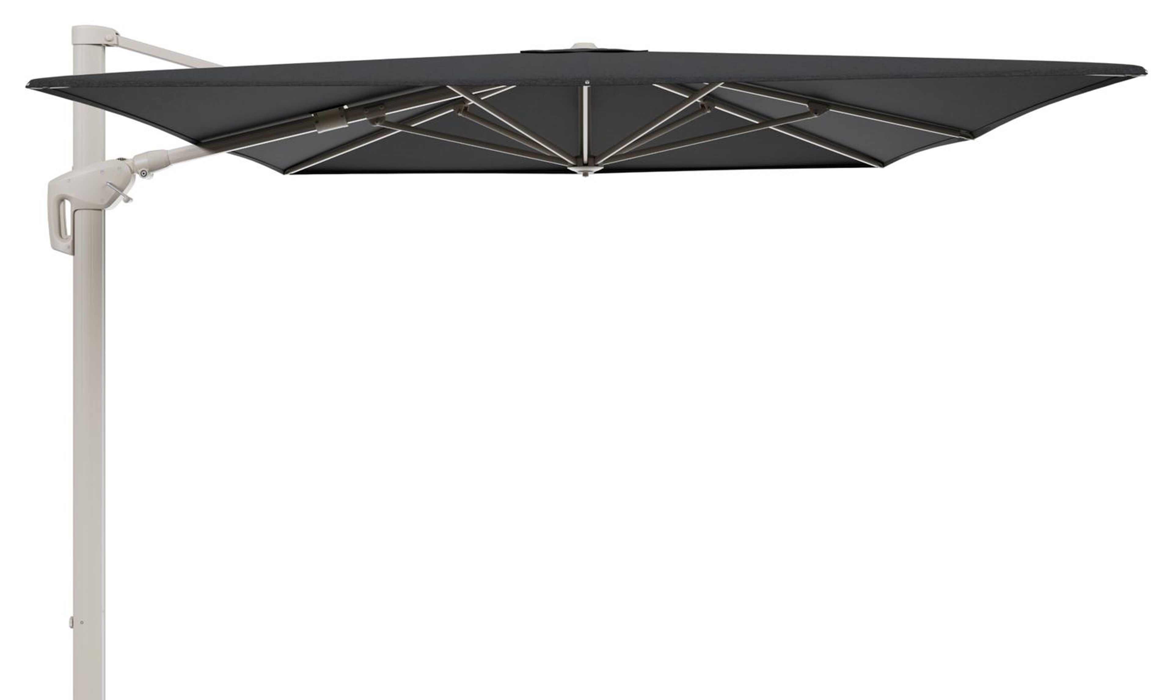 Parasol pendant Minore avec fonction tilt en aluminium beige et toile de parasol All Weather Sunbrella® Luxe Chartres Sooty - Lg.1: 400 x Lg.2: 300 cm (sans pied de parasol)
