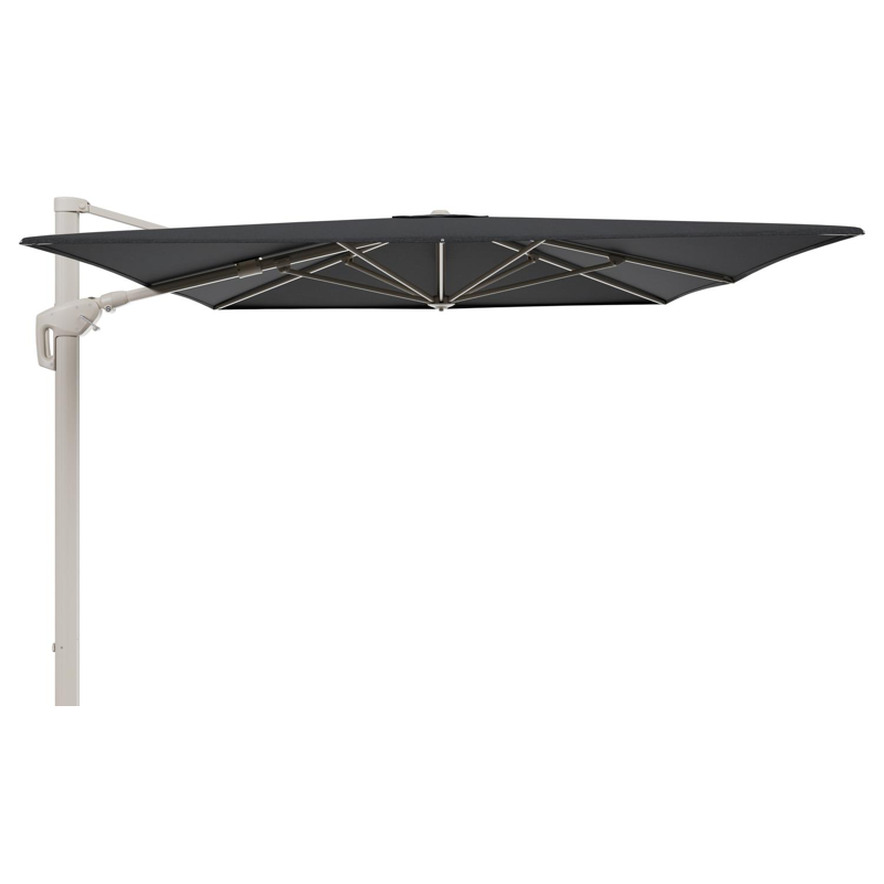 Parasol pendant Minore avec fonction tilt en aluminium beige et toile de parasol All Weather Sunbrella® Luxe Chartres Sooty - Lg.1: 400 x Lg.2: 300 cm (sans pied de parasol)