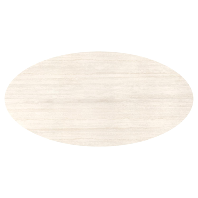 Table de jardin Fano ovale en aluminium blanc et céramique pleine Travertino Bianco - Lg. 288 x Lrg. 148 x Haut. 75 cm