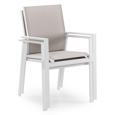 Bahia tuinstoel in wit aluminium en beige single textilene