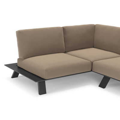 Cesano loungehoek in zwart aluminium met natte heather grey all weather Sunbrella® luxe kussen