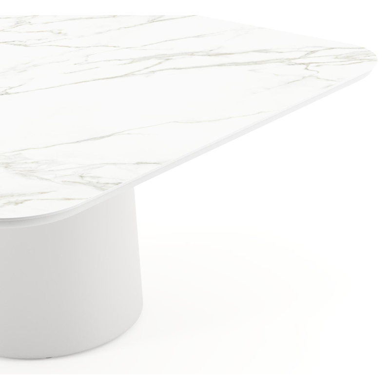 Table de jardin Amico carré arrondi en aluminium blanc et céramique pleine Calacatta - Lg. 148 x Lrg. 148 x Haut. 74 cm