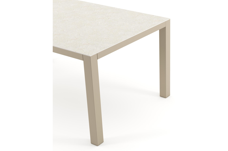 Table de jardin Como rectangulaire en aluminium beige et céramique pleine Shilin - Lg. 160 x Lrg. 100 x Haut. 73 cm