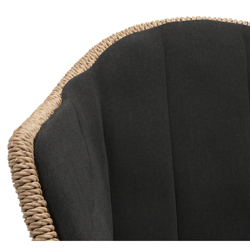 Pagino tuinstoel in wit aluminium en naturel ronde wicker met zitkussen in All Weather Sunbrella® Luxe Natte Sooty