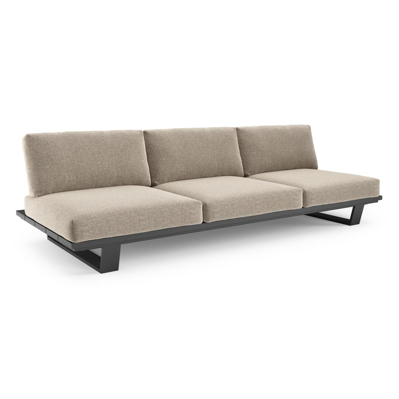 Pagino loungebank in zwart aluminium met chartres pewter all weather sunbrella® luxe kussen