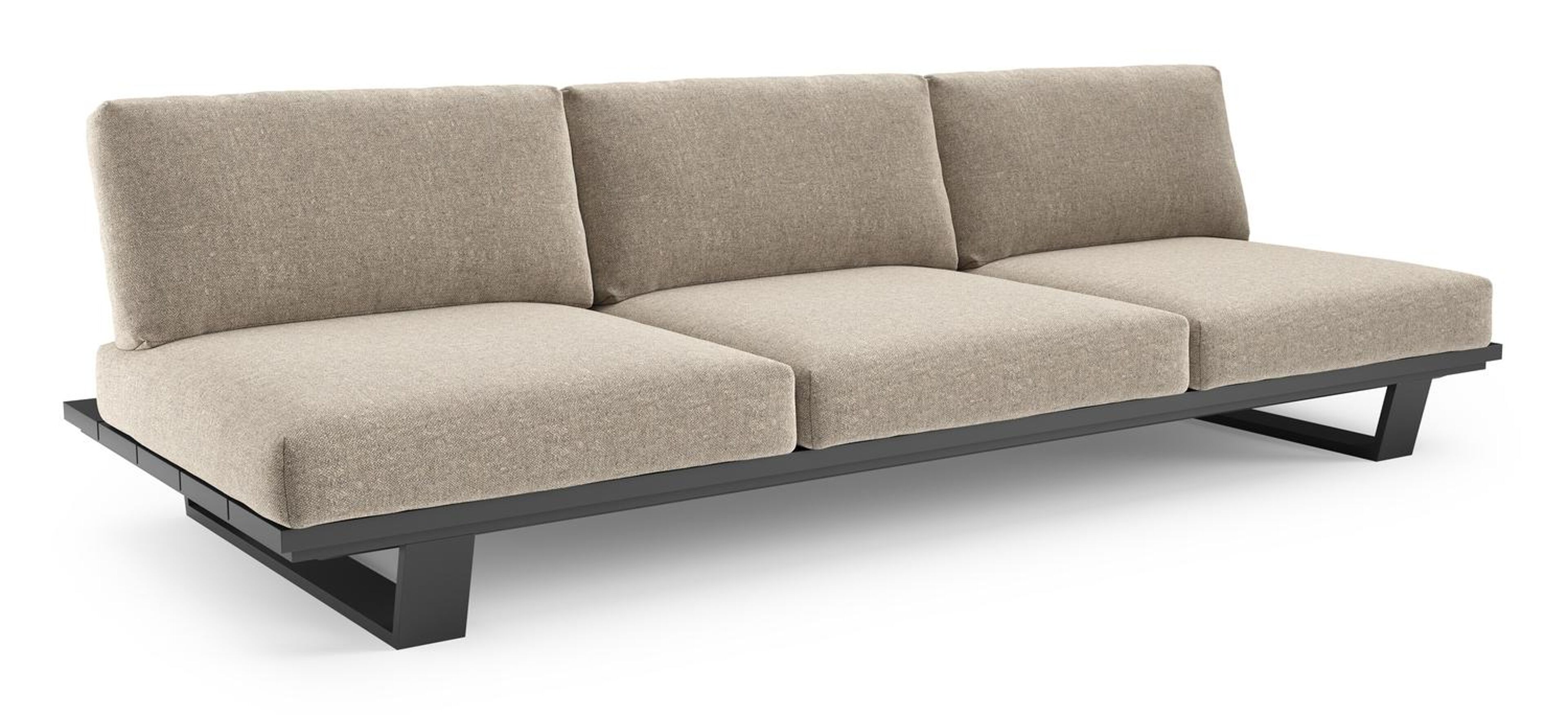 Pagino loungebank in zwart aluminium met chartres pewter all weather sunbrella® luxe kussen