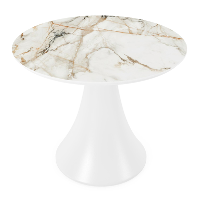 Fano low dining loungetafel in wit aluminium en volkeramiek calacatta luxe - Dia. 65 x H 55 cm