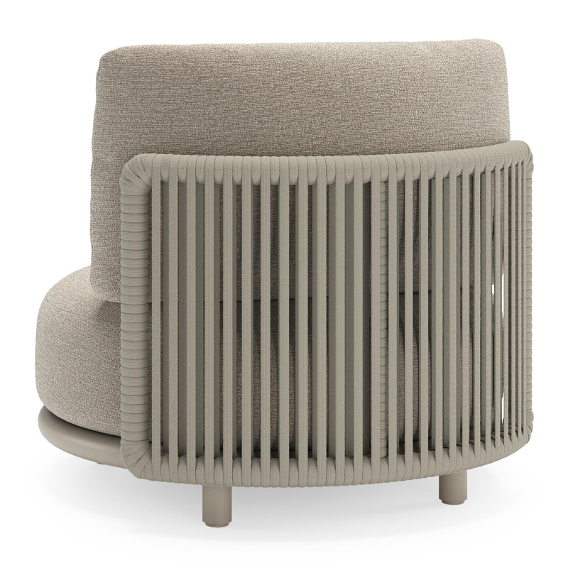 Lomano loungestoel in beige aluminium en beige verticaal geweven luxe vlakke rope met Catania Greige all weather cosytica