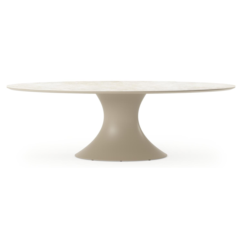 Table de jardin Fano ovale en aluminium beige et céramique pleine Rapolano - Lg. 240 x Lrg. 135 x Haut. 75 cm