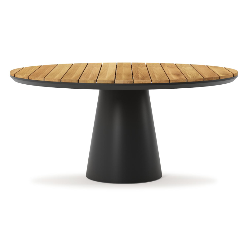 Donato tuintafel in zwart aluminium en teak - Dia. 148 x H 77 cm