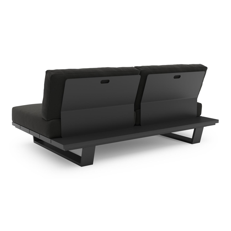 Pagino loungebank in zwart aluminium met natte sooty all weather sunbrella® luxe kussen