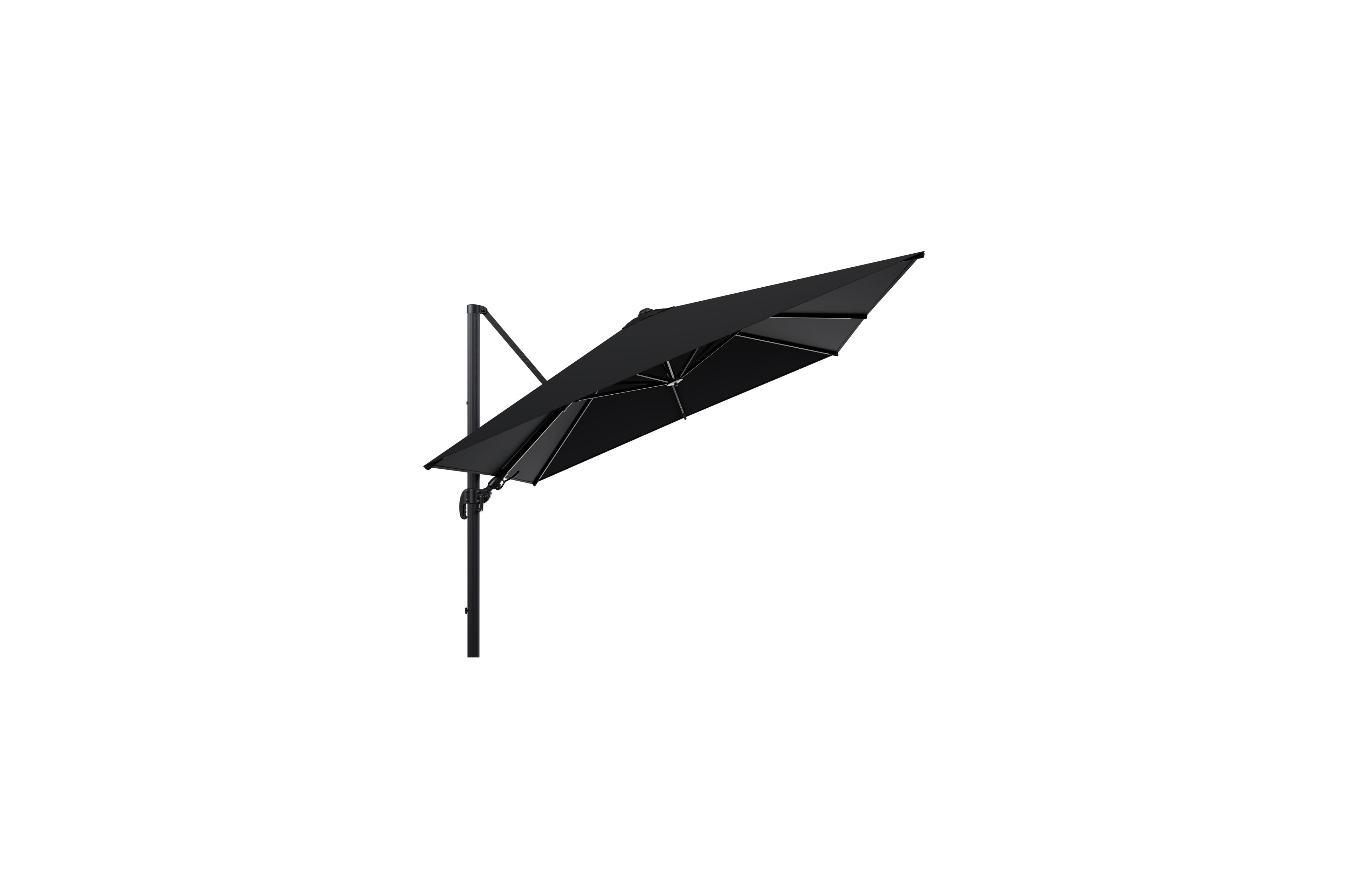Avola zweefparasol met tiltfunctie in zwart aluminium met zwart sunbrella® premium parasoldoek - L1 300 x L2 300 cm (zonder voet)