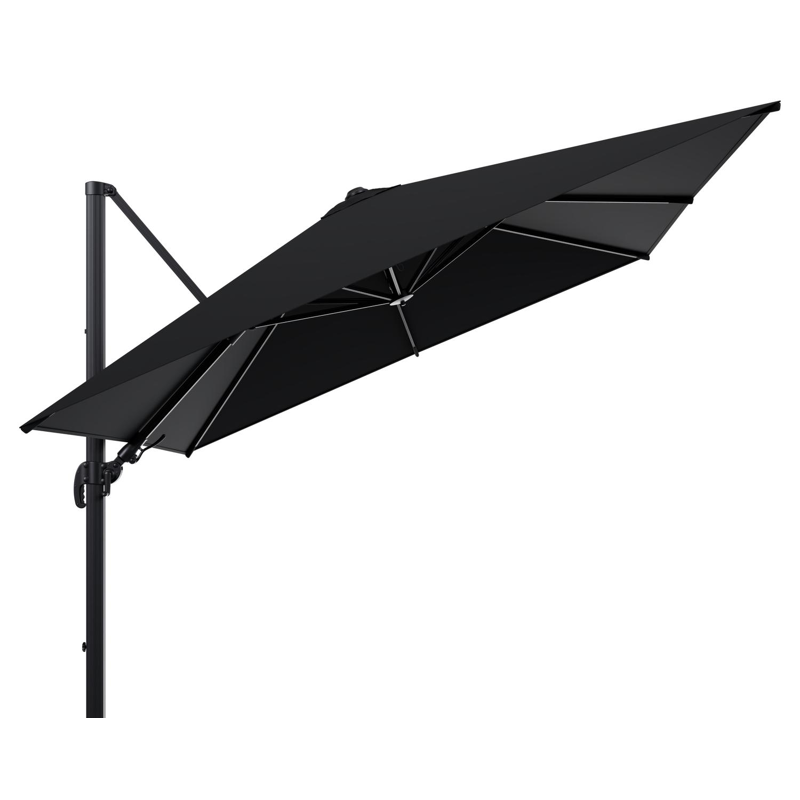 Parasol pendant Avola avec fonction tilt en aluminium noir avec toile de parasol en all weather sunbrella® premium noir - Larg1 300 x Larg2 300 cm (sans pied de parasol)