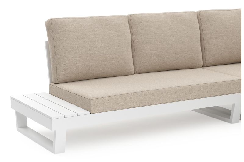 Modica loungehoek in wit aluminium met rustic weather+ softtouch kussens en loungetafel