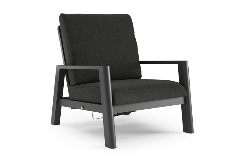 Cirello loungestoel 1-zit in zwart aluminium met chartres sooty all weather sunbrella® luxe kussen