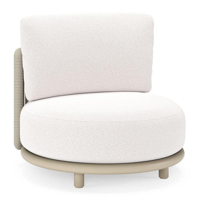 Lomano loungestoel in beige aluminium en beige verticaal geweven luxe vlakke rope met Ego Eggshell all weather solica