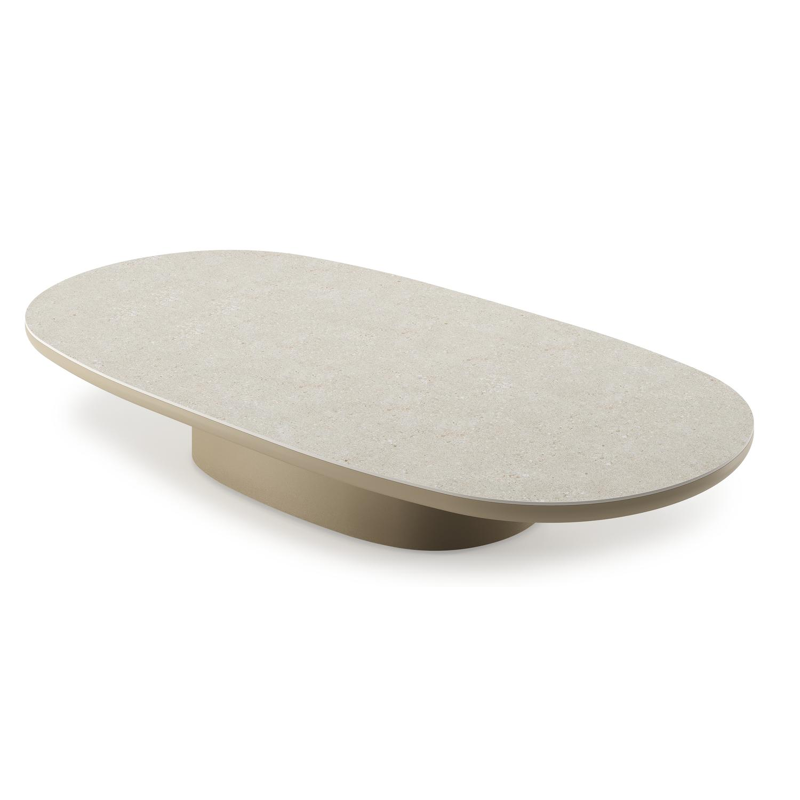 Amico loungetafel bombo in beige aluminium en volkeramiek Shilin - L 171 x B 89 x H 24 cm