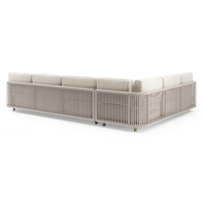 Organo loungehoek in beige aluminium en beige verticaal geweven luxe vlakke rope met althea off white all weather Cosytica kussen