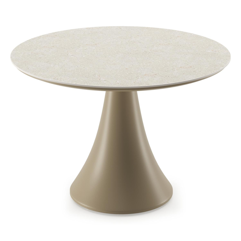 Fano low dining loungetafel rond in beige aluminium en volkeramiek Shilin - Dia. 85 x H 55 cm