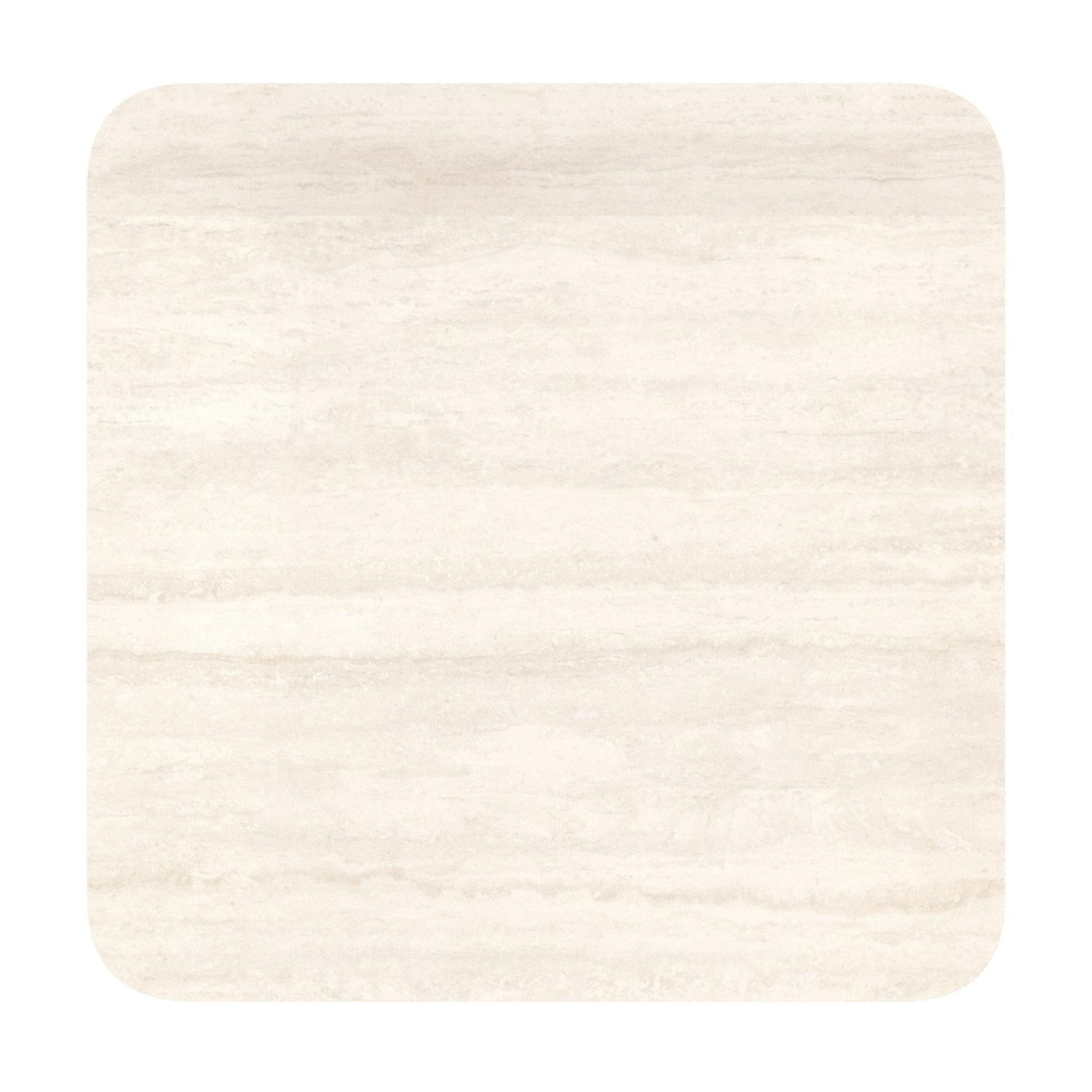 Table de jardin Fano inclinable carré arrondi en aluminium blanc et céramique pleine Travertino Bianco - Lg. 80 x Lrg. 80 x Haut. 72.5 cm