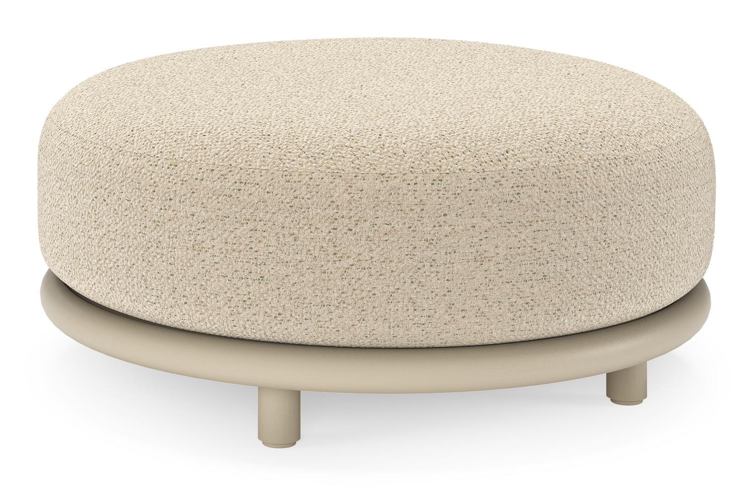 Lomano poef in beige aluminium en beige verticaal geweven luxe vlakke rope met Bora Forest all weather cosytica