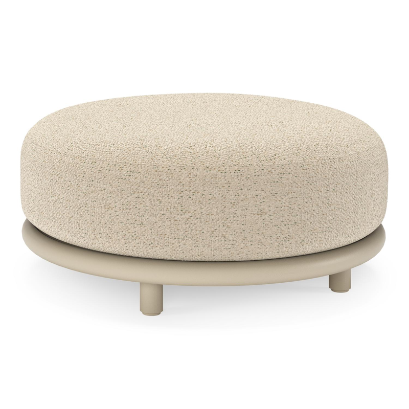 Lomano poef in beige aluminium en beige verticaal geweven luxe vlakke rope met Bora Forest all weather cosytica