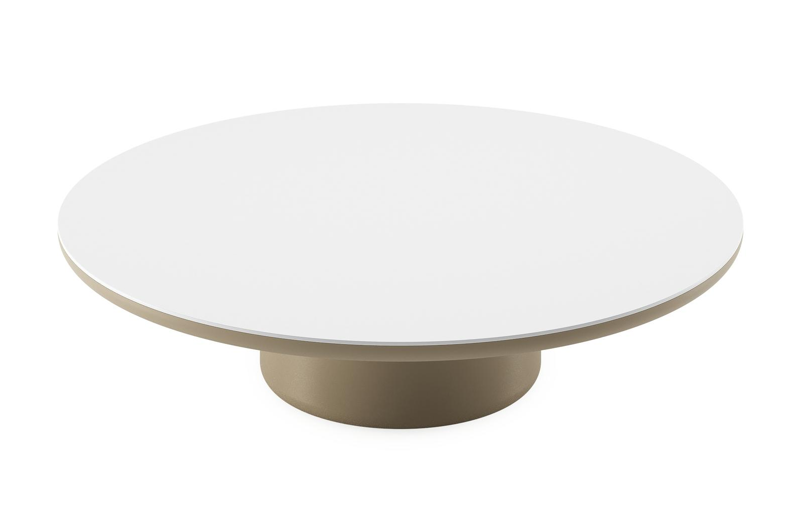 Table de basse Amico ronde en aluminium beige et céramique pleine Arctic White - Diam. 110 x Haut. 28 cm