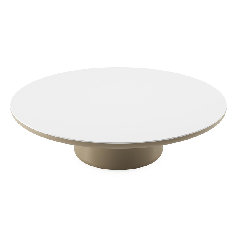 Amico loungetafel rond in beige aluminium en volkeramiek Arctic White - Dia. 110 x H 28 cm