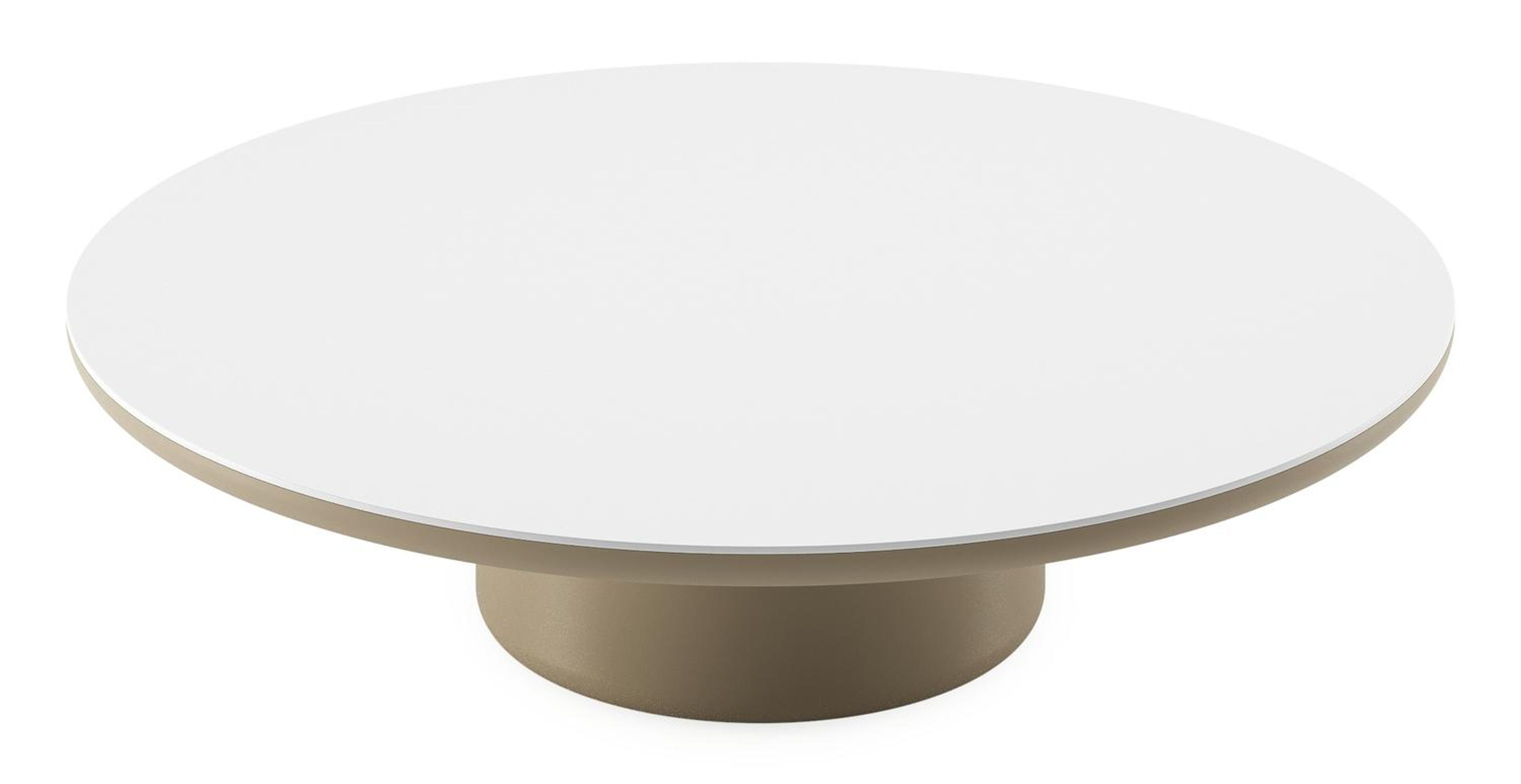 Table de basse Amico ronde en aluminium beige et céramique pleine Arctic White - Diam. 110 x Haut. 28 cm