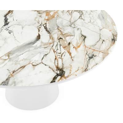 Table de jardin Donato en aluminium blanc et céramique pleine calacatta luxe - Dia. 148 x H 76 cm