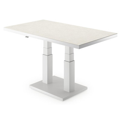 Cirello Pop up loungetafel in wit aluminium en beige volkeramiek - L 140 x B 80 x H 71,6 cm