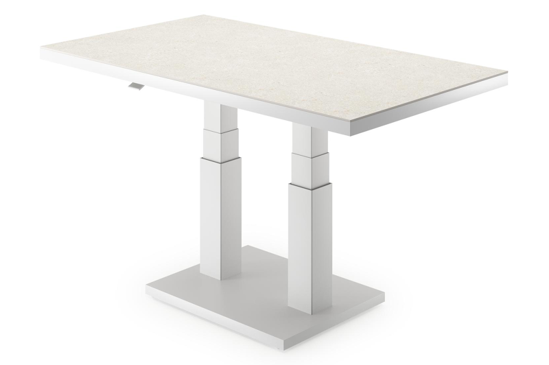 Cirello Pop up loungetafel in wit aluminium en beige volkeramiek - L 140 x B 80 x H 71,6 cm